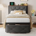 thumbnail image 1 of Honfach Twin Bed Frame with Storage Drawer, Linen Upholstered Headboard Platform Bed with Charging Station, No Box Spring Required, Quiet Operation, Easy Assembly, Gray, 1 of 9