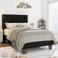 thumbnail image 1 of Honfach Twin Size Velvet Bed Frame with Upholstered Button Tufted Headboard, Platform Bed with Wooden Slats Support, No Box Spring Needed, Easy Assembly, Noise-Free,Black, 1 of 9