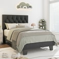 thumbnail image 1 of Honfach Twin Size Velvet Bed Frame with Upholstered Button Tufted Headboard, Platform Bed with Wooden Slats Support,Dark Gray, 1 of 9