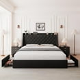 thumbnail image 1 of Feonase Upholstered Full Size Bed Frame with 4 Storage Drawers, Large Wingback Storage Headboard, No Box Spring Needed, Black, 1 of 6