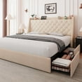 thumbnail image 1 of Feonase Upholstered Queen Bed Frame with 4 Storage Drawers, Charging Station and Tufted Wingback Storage Headboard, No Box Spring Needed, Easy Assembly, Beige, 1 of 7