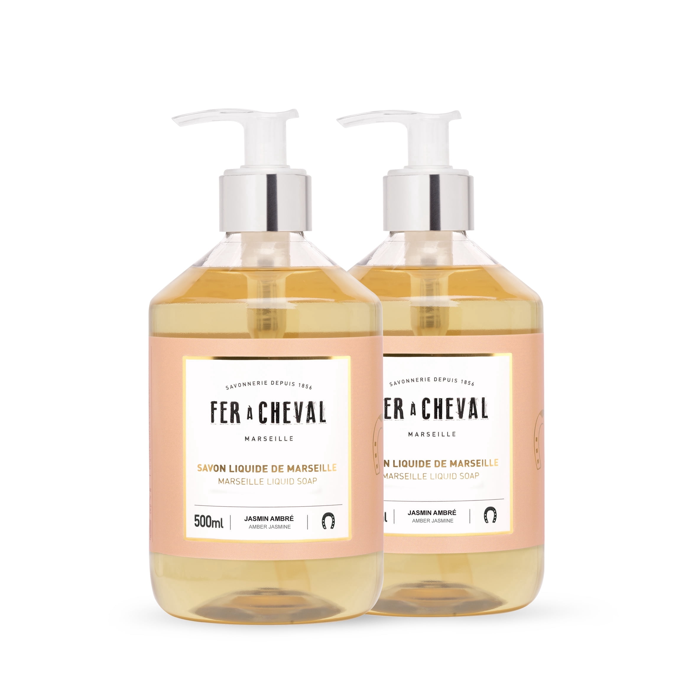 Fer à Cheval Amber Jasmine Luxury Liquid Soap - Natural Argan & Coconut Oil Blend, Gentle & Moisturizing, Eco-Friendly - 2 Pack, 500ml/16.9 f oz
