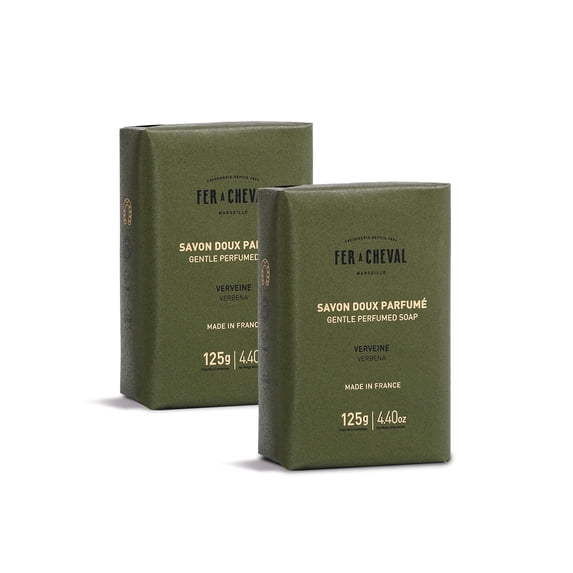 Fer à Cheval Gentle Perfumed Soap 2-Pack – Verbena – 125 g / 4.4 oz Each – Refreshing French Soap Bars with Shea Butter – Made in France