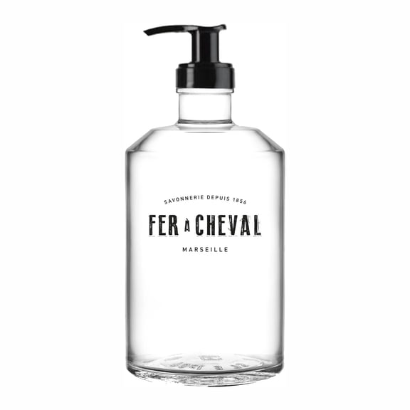 Fer à Cheval Glass Bottle with Pump, 500 ml - Eco-Friendly and Refillable, Ideal for Kitchen & Bathroom Décor