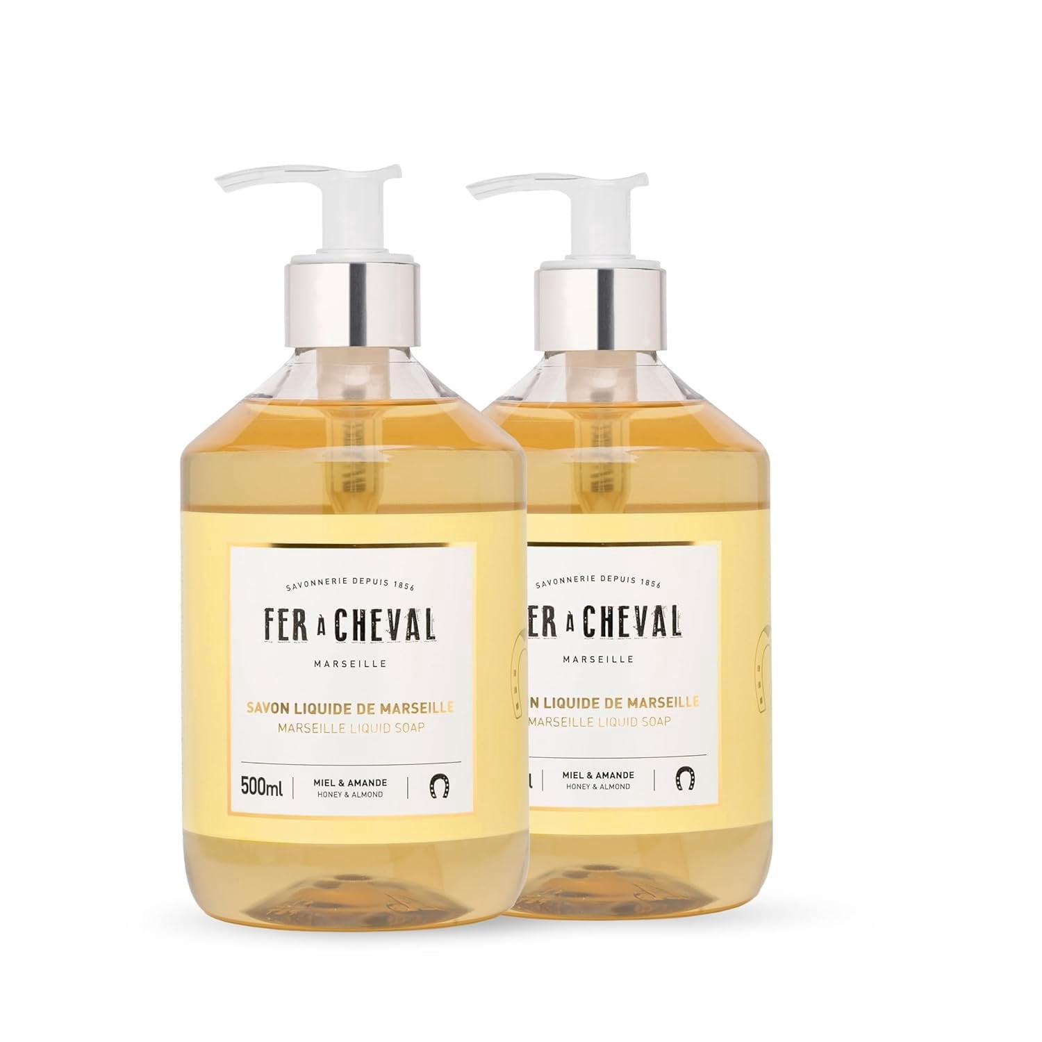 Fer Cheval Honey & Almond Nourishing Liquid Soap - Natural Almond & Coconut Oil Blend, Ultra Gentle & Moisturizing, Eco-Conscious - Set of 2