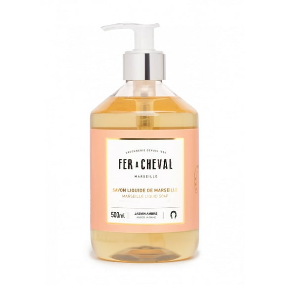 Fer  Cheval Liquid Marseille Soap, French Luxury Savon Liquide De Marseille Soap, Amber Jasmine, 500ml/16.9fl oz