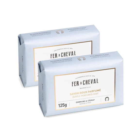 Fer à Cheval Organic Gentle Perfumed Soap Bar, Seaside Citrus Scent Pack of 2, 125g/4.41oz