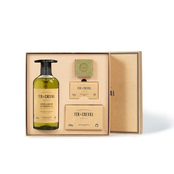 Fer à Cheval Pure Olive Gift Set - Authentic French Bath & Body Collection with Marseille Soaps & Hand Creams - Unisex Fragrance