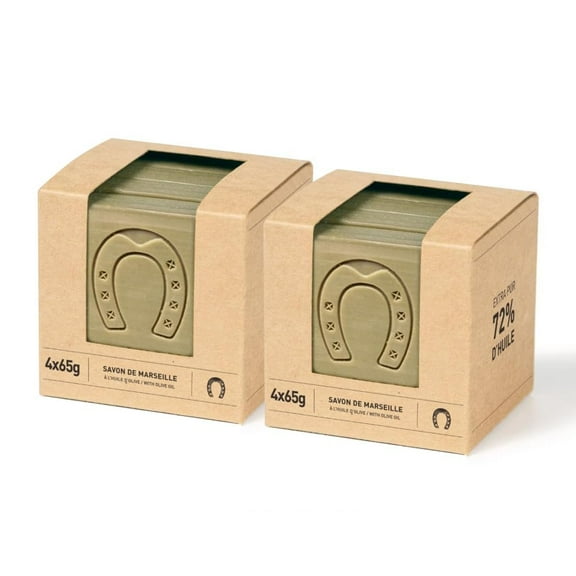 Fer  Cheval Pure Olive Savon De Marseille Soap Bar Sliced Cubes, Natural French Olive Oil Soap Bar Slices, Multi-Purpose Marseille Soap, 4x65g/2.29oz | 2 Pack