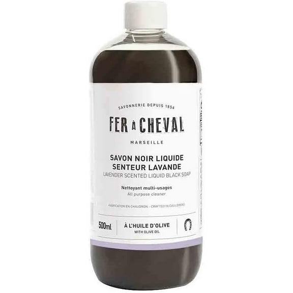 Fer à Cheval All Purpose Cleaner, Liquid Black Soap with Olive Oil, Multipurpose Natural Cleaner, Multi-Concentrated Detergent, 500ml/16.91 fl oz (Lavender)