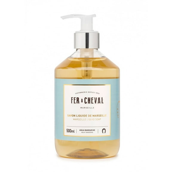 Fer  Cheval Savon Liquide De Marseille Soap, Luxury Hand Soap Savon De Marseille Soap, Aqua Tangerine, 500ml/16.9fl oz