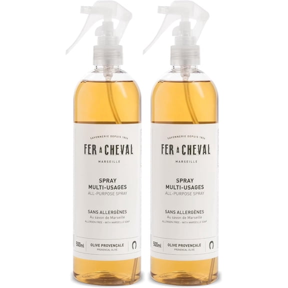 Fer à Cheval Versatile All Purpose Spray Cleaner | Provençal Olive Scent All Purpose Cleaner Spray | Allergen-Free Formula Natural Marseille Soap | 2 Pack - 500ml