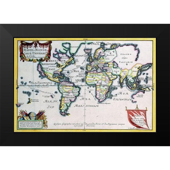Fer, Nicolas De 24x17 Black Modern Framed Museum Art Print Titled - Mappe Monde or Carte Universel