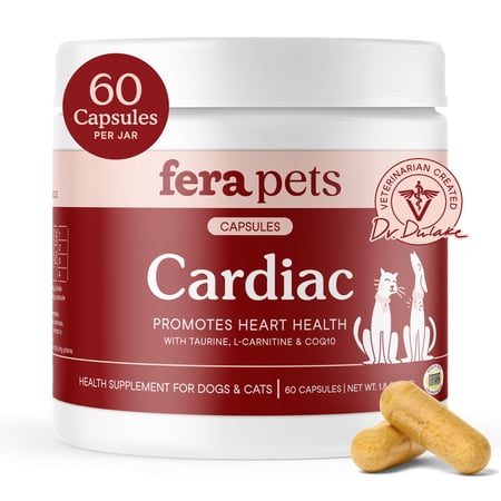 Fera Pets Cardiac Support - Cat & Dog Heart Supplement - With Taurine, L-Carnitine, & CoQ10 - 60 Capsules