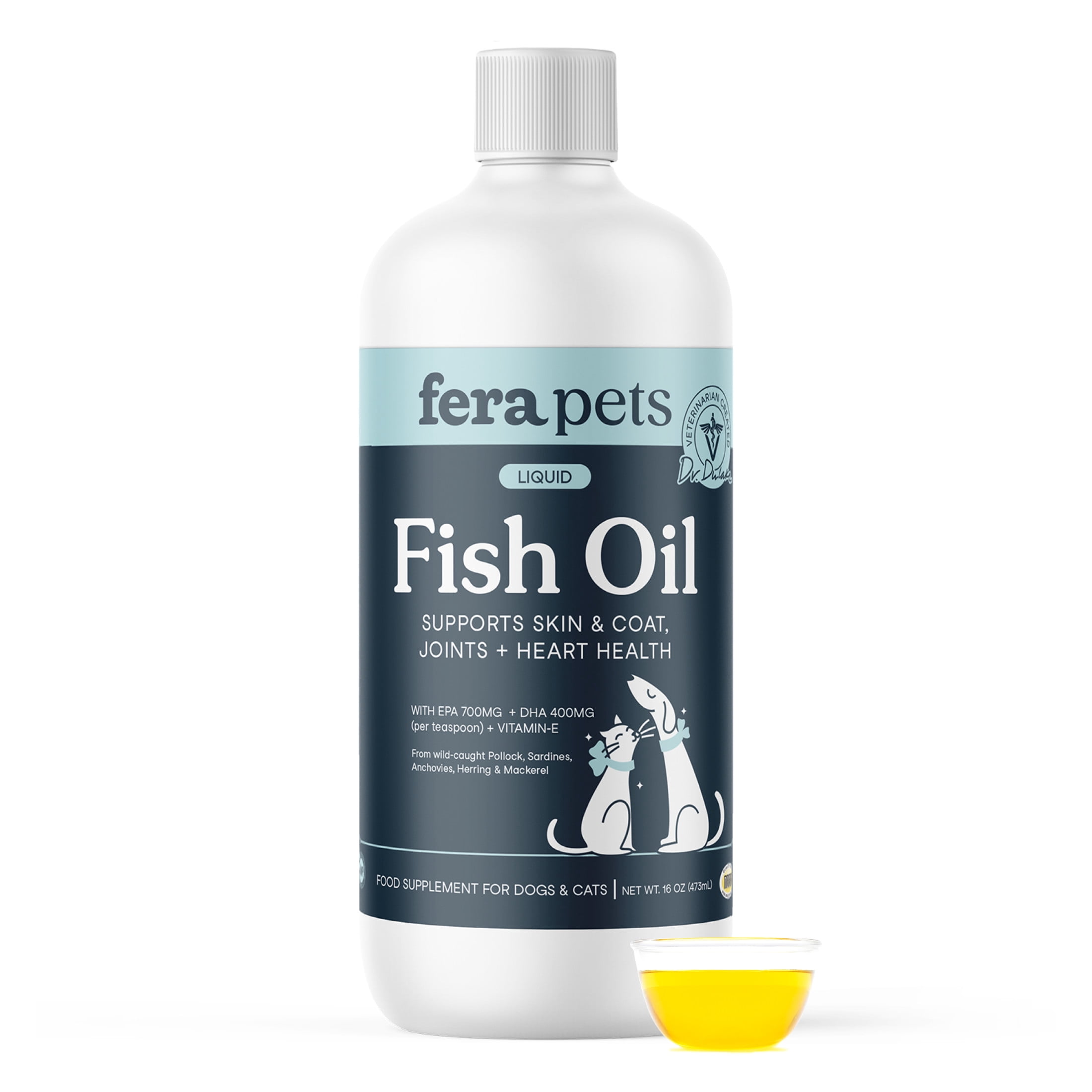 Fera Pets Omega-3 Fish Oil for Dogs & Cats - With EPA, DHA & Vitamin E - Joint, Heart, & Skin Health - 16 oz