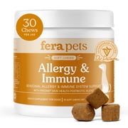 Fera Pets Dog Allergy Chews with Turkey Tail Mushrooms, Colostrum, Postbiotics - Immune System & Gut Support - 30 Soft Chews