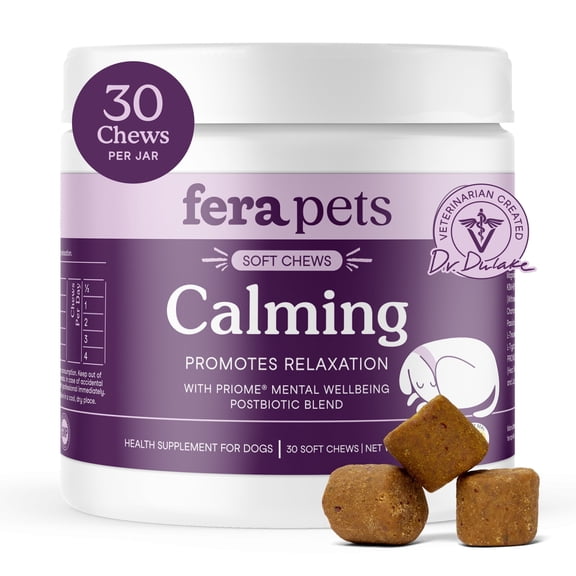 Fera Pets Calming Chews for Dogs - With Ashwagandha & L-Theanine - Promotes Relaxation - 30 Soft Chews