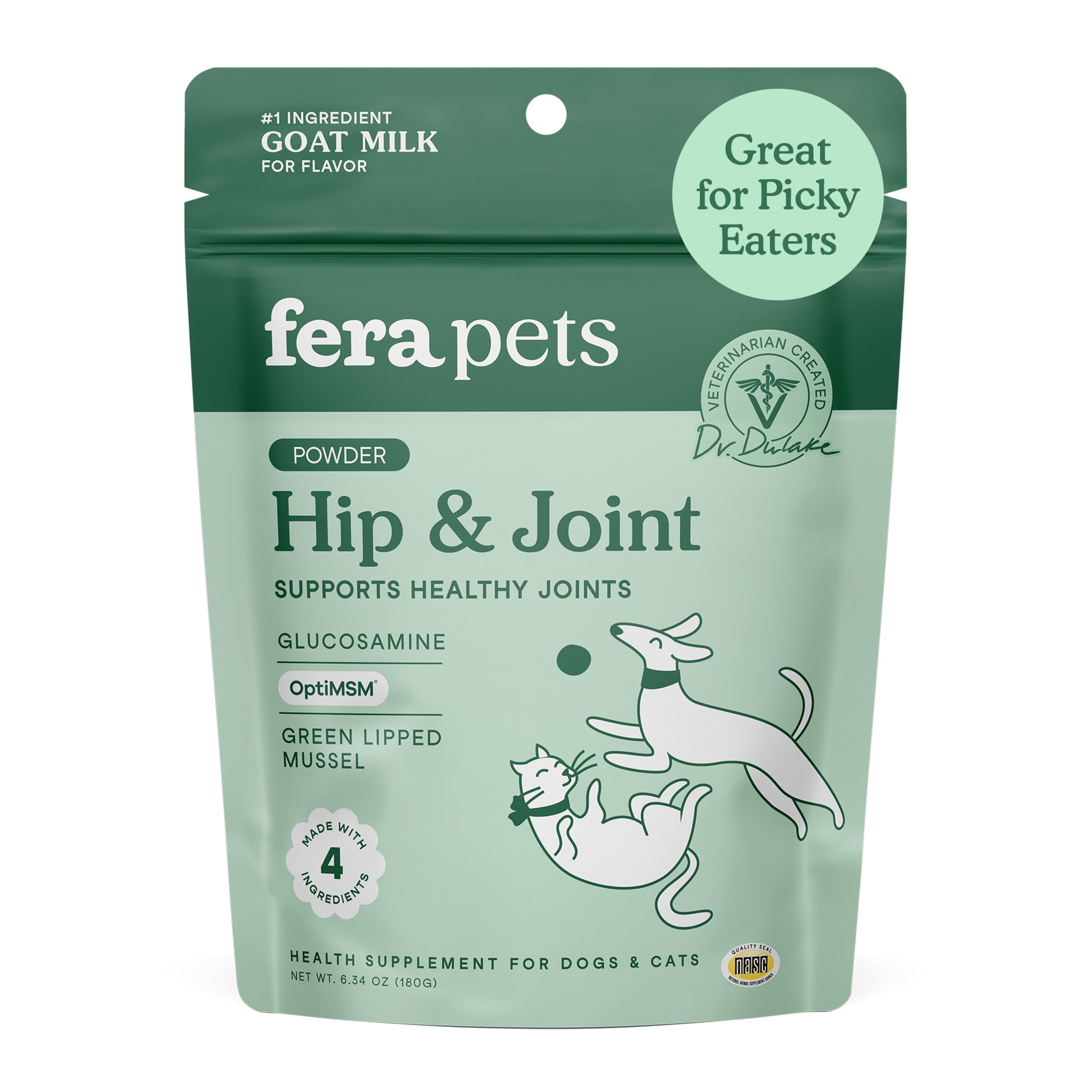 Fera Pets Hip & Joint Goat Milk for Dogs & Cats - With Glucosamine & MSM - 60 Servings