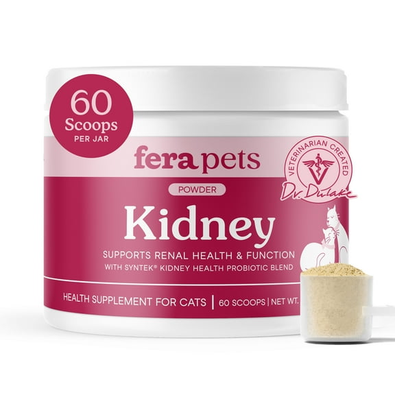 Fera Pets Cat Kidney Support Powder - With Probiotics - Enhances Renal Health & Function - 60 Scoops