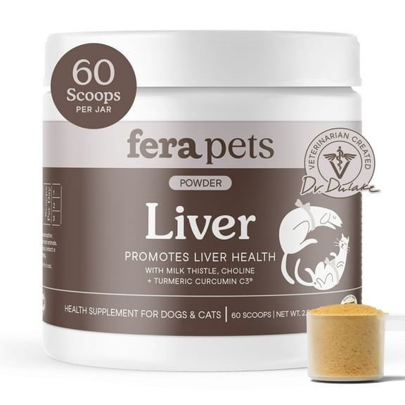 Fera Pets Milk Thistle for Dogs & Cats - Liver Support Powder with Turmeric & Choline - 60 Scoops