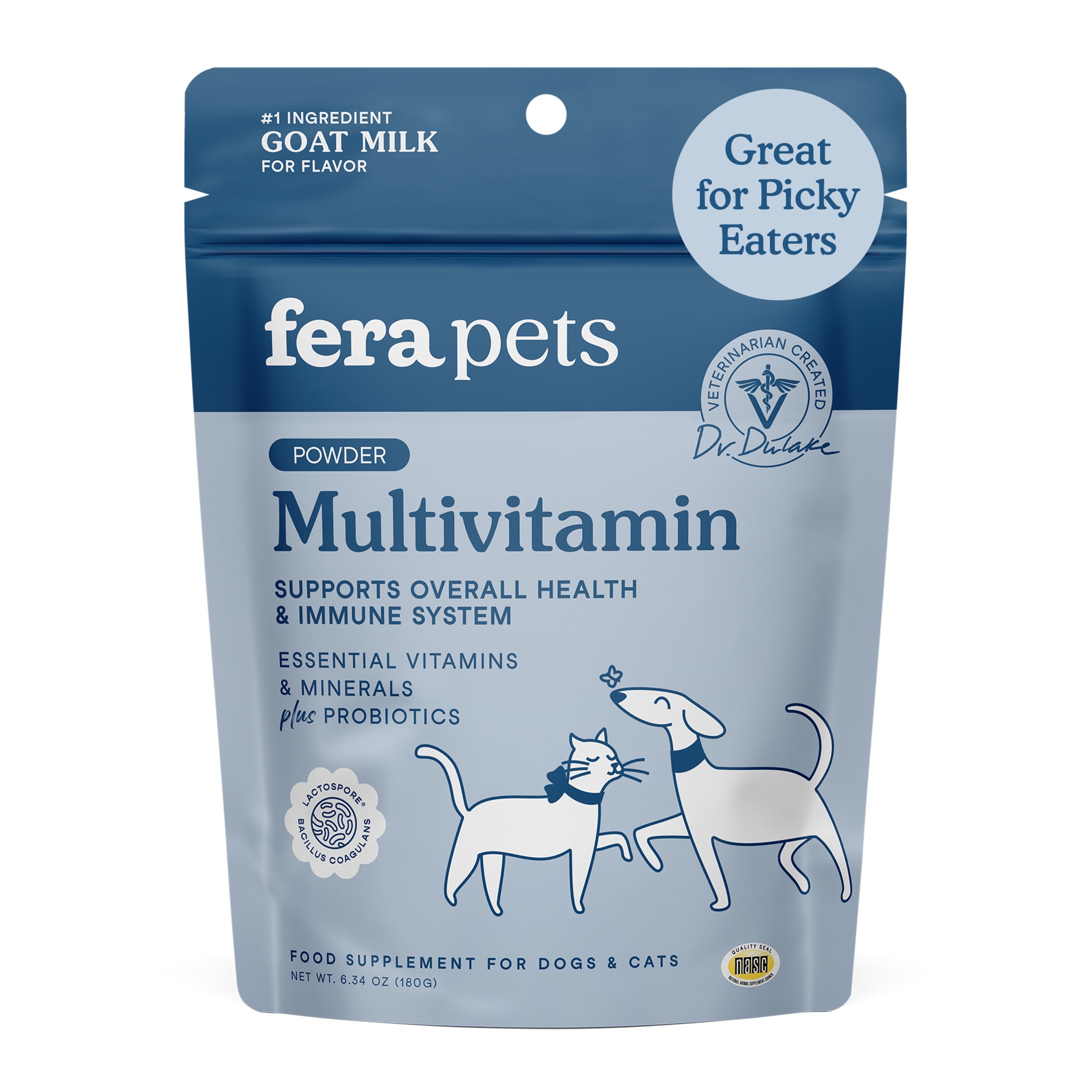 Fera Pets Dog & Cat Multivitamin Goat Milk Topper - With Probiotics - For Overall Wellness - 60 Servings