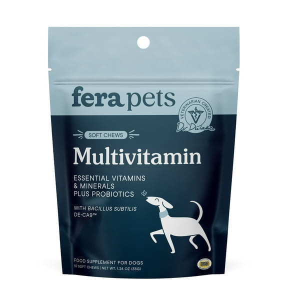 Fera Pets Dog Multivitamin Chews - With Probiotics, Glucosamine & Omega-3s - 10 Soft Chews