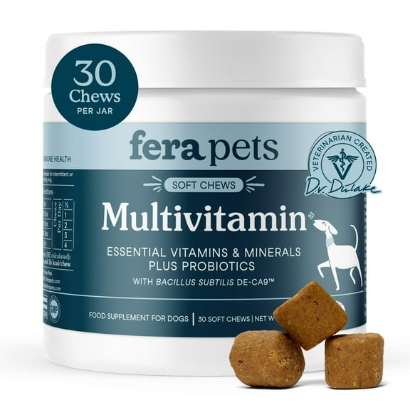 Fera Pets Dog Multivitamin Chews - With Probiotics, Glucosamine & Omega-3s - 30 Soft Chews