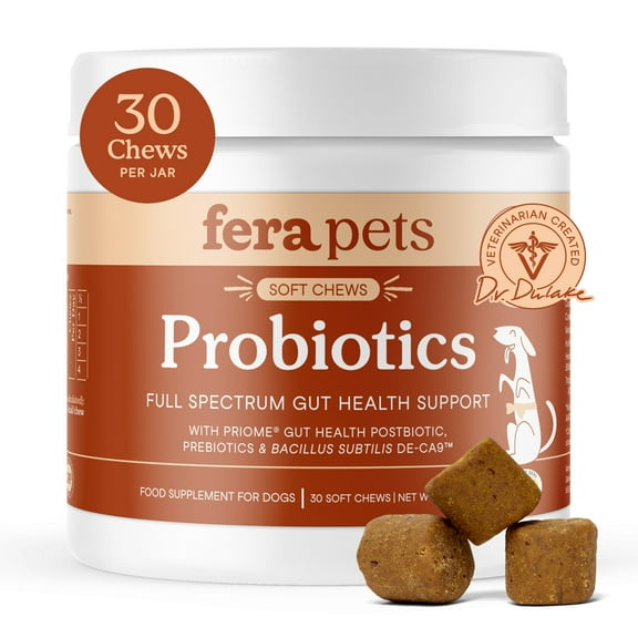 Fera Pets Dog Probiotic Chews for Digestive & Immune Health - With Prebiotics and Postbiotics - 30 Soft Chews