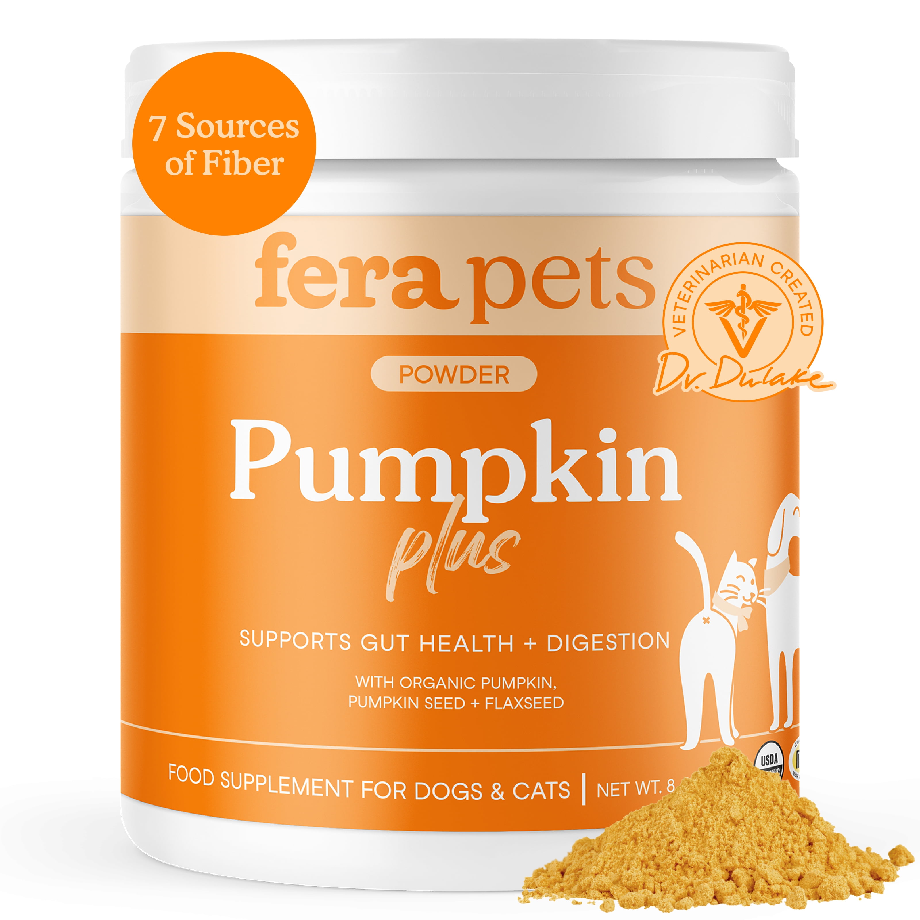 Fera Pets Pumpkin for Dogs & Cats - 7 Sources of Fiber - With Flaxseed - USDA Organic - 90 Scoops
