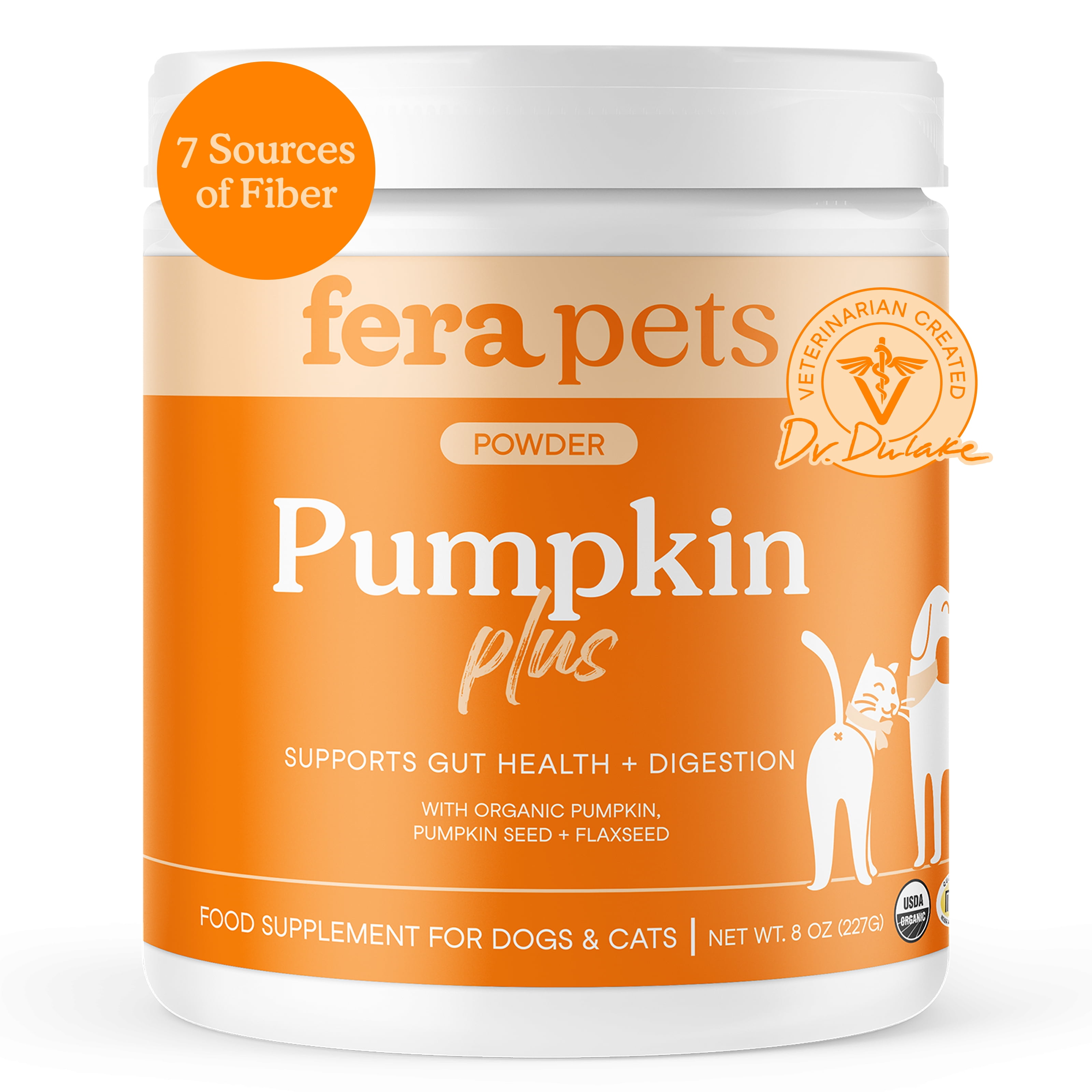 Fera Pets Pumpkin for Dogs & Cats - 7 Sources of Fiber - With Flaxseed - USDA Organic - 90 Scoops