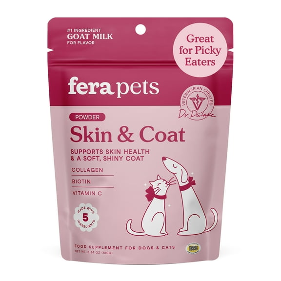Fera Pets Skin & Coat Goat Milk Topper for Dogs & Cats - With Collagen & Biotin - 60 Servings