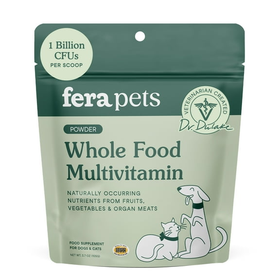 Fera Pets Cat & Dog Whole Food Multivitamin Topper - With Probiotics - Essential Cat & Dog Vitamins and Minerals - 3.7 oz
