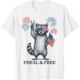 thumbnail image 1 of Feral And Free Funny Raccoon Feral But Free 4th Of July T-Shirt Tops Tee, 1 of 4