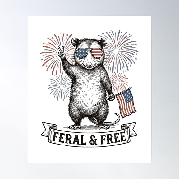 Feral And Free Possum Independence Day Design Unframed Paper Print
