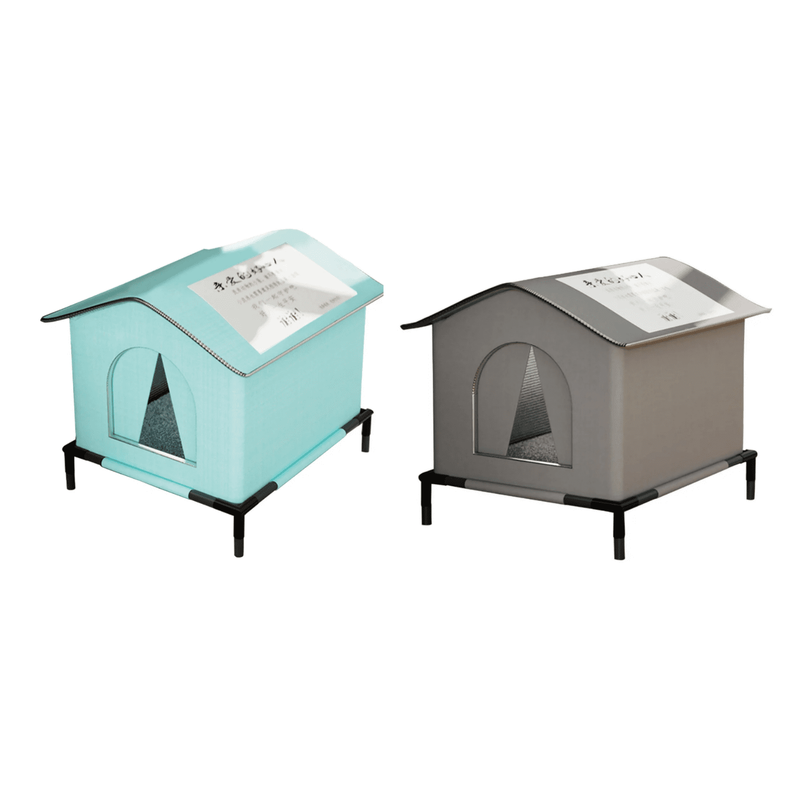 Feral Cat House Outdoor, Enclosed Cat Bed, Outdoor Pet Bed, Cold Weather, Elevated Base, Large Capacity, Gray, Metal Frame, 1 Pc