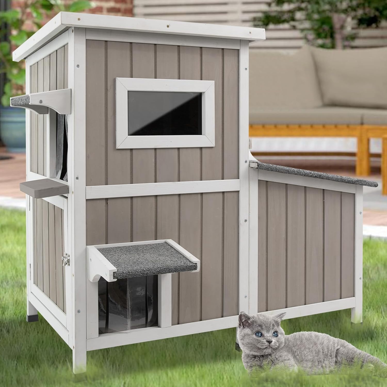 Feral Cat House Outdoor Weatherproof, 3Rooms Outdoor Cat Shelter 2