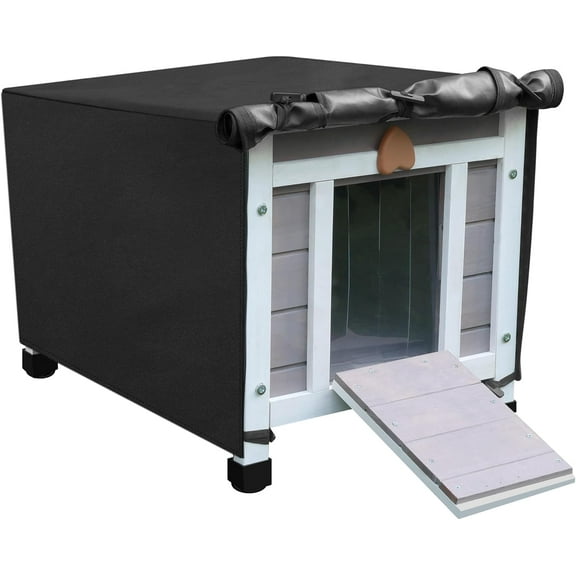 Feral Cat House with Cover, Weatherproof Wooden Cat House, Outdoor Stray Cat Shelter for Small Pets - Grey House with Cover