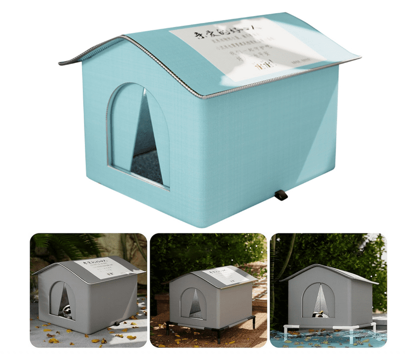 Feral Cat Shelter Outdoor Feral Cat Houses Cat Outside House Waterproof Enclosed Pet Tent Insulated Cat House for Multiple Cats Barn Porch (Blue, M)
