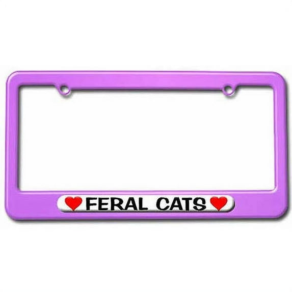 Feral Cats Love with Hearts License Plate Tag Frame, Multiple Colors