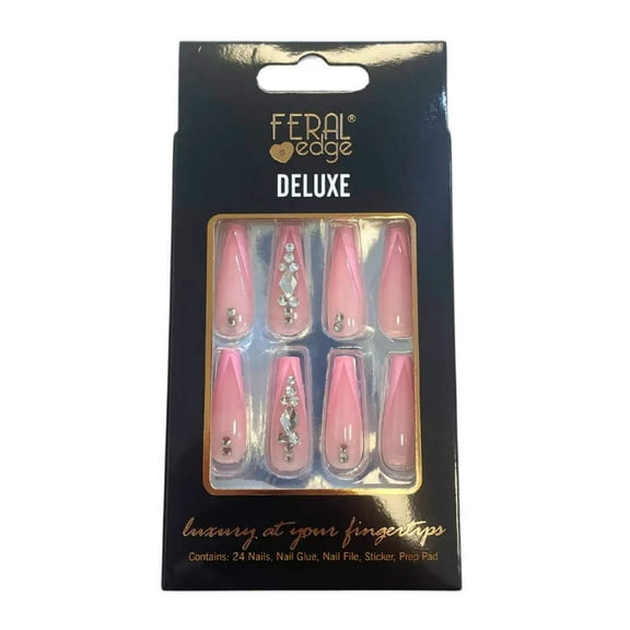 Feral Edge High Quality Press On Nails Deluxe - Pink V French Tip
