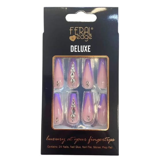 Feral Edge High Quality Press On Nails Deluxe - Purple V French Tip