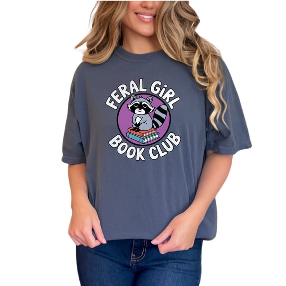 Feral Girl Book Club T-shirt, Cute Raccoon Reading Design Tee, Funny Book Lover Shirt, Book Club Gift, Reading Enthusiast Tshirt, Denim Comfort Colors T-Shirt, Small