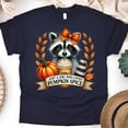 thumbnail image 1 of Graphic T-Shirt Just a Girl Who Loves Pumpkin Spice Raccoon Print for Women, Navy, Size S, 1 of 6