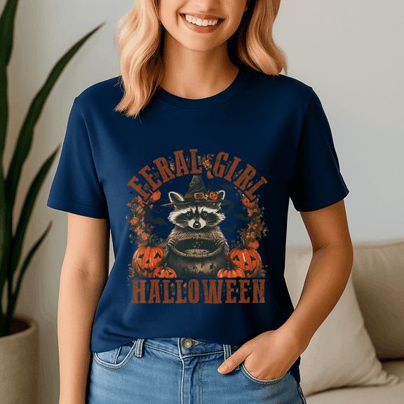 Feral Girl Funny Raccoon,Halloween Shirt, Spooky Season Tee, Happy Halloween , Ghost Pumpkin Tshirt, Funny Holiday Gift