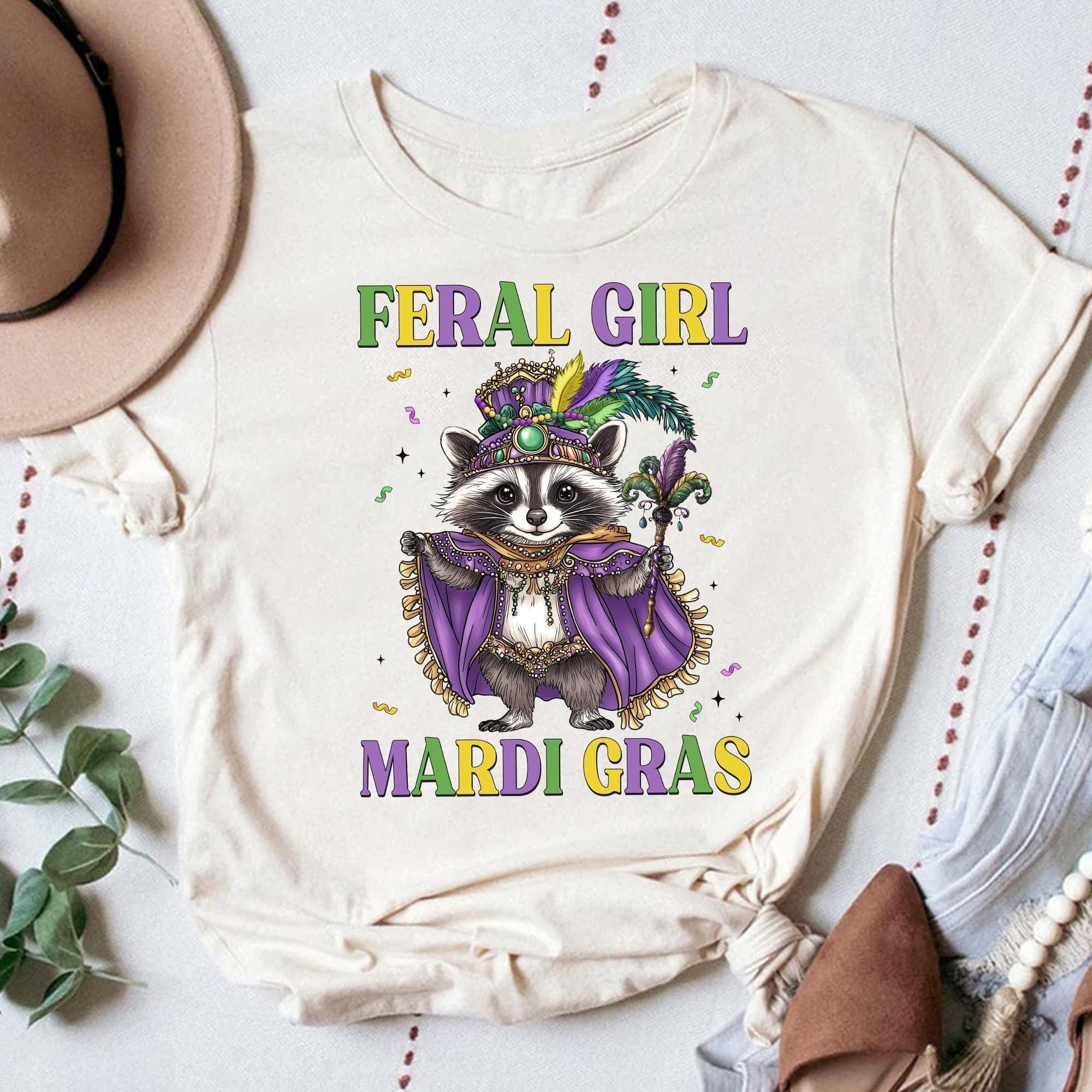 Feral Girl Mardi Gras Shirt, Mardi Gras Raccoon Shirt, Funny Mardi Gras ...