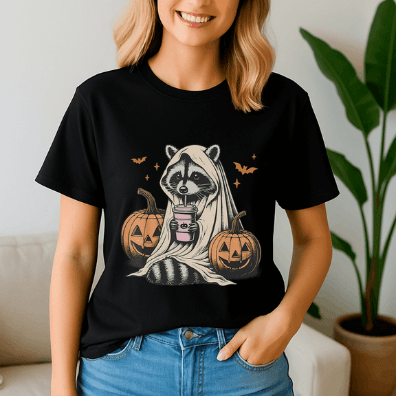 Feral Girl Raccoon Lover Shirt, Spooky Season Tee, Happy Halloween , Ghost Pumpkin Tshirt, Funny Holiday Gift