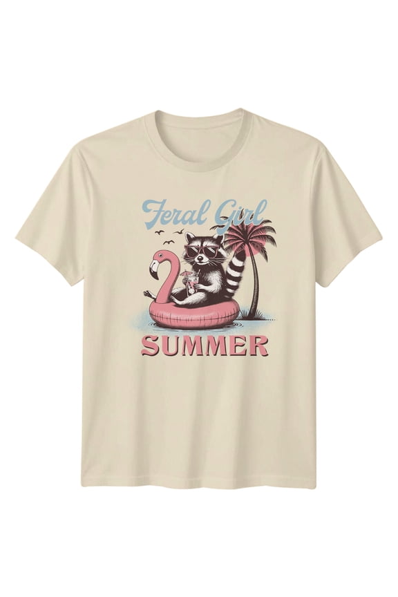 Feral Girl Summer Flamingo Pool Party Graphic T-Shirt All Size S-5XL