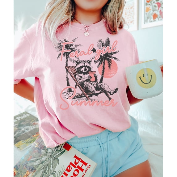 Feral Girl Summer Raccoon Comfort Colors T-Shirt, Funny Meme Raccoon T Shirt, Feral Shirt, Cowgirl Shirt, Western Shirt, Rodeo Shirt, Funny Shirt