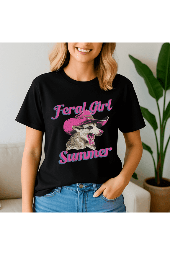 Feral Girl Summer Retro Possum Funny Meme Shirt,Summer Beach Tee,Summer Vibes,Summer Girl,Hello Summer,Summer Vacation Tshirt