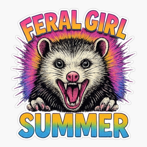Feral Girl Summer Screaming Possum Sticker